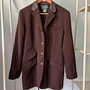 Vintage Ralph Lauren Equestrian Style 100% Wool Blazer with Leather Collar